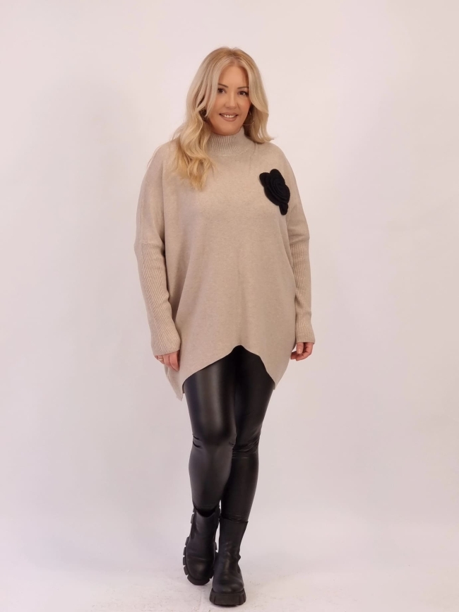 Μπλούζα Πλέκτη Λουλούδι-Μπέζ Μπλούζα Πλέκτη Λουλούδι-Μπέζ