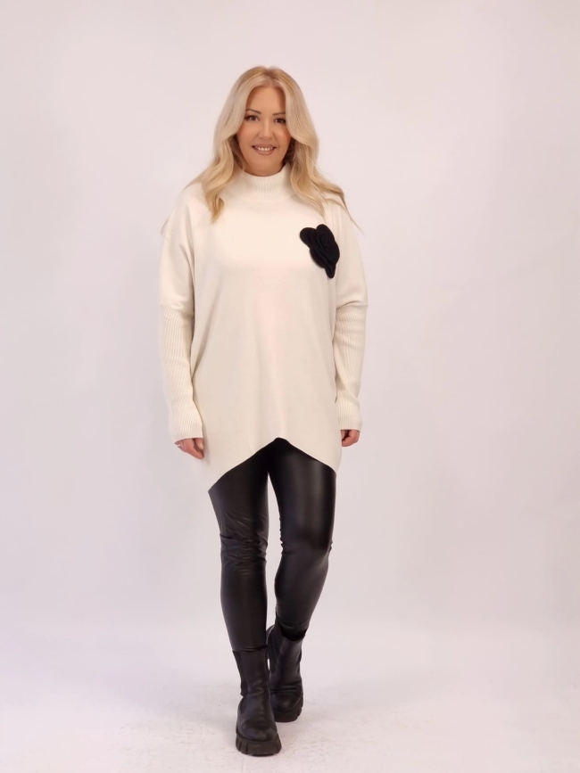 Μπλούζα Πλέκτη Λουλούδι-Μπέζ Μπλούζα Πλέκτη Λουλούδι-Μπέζ