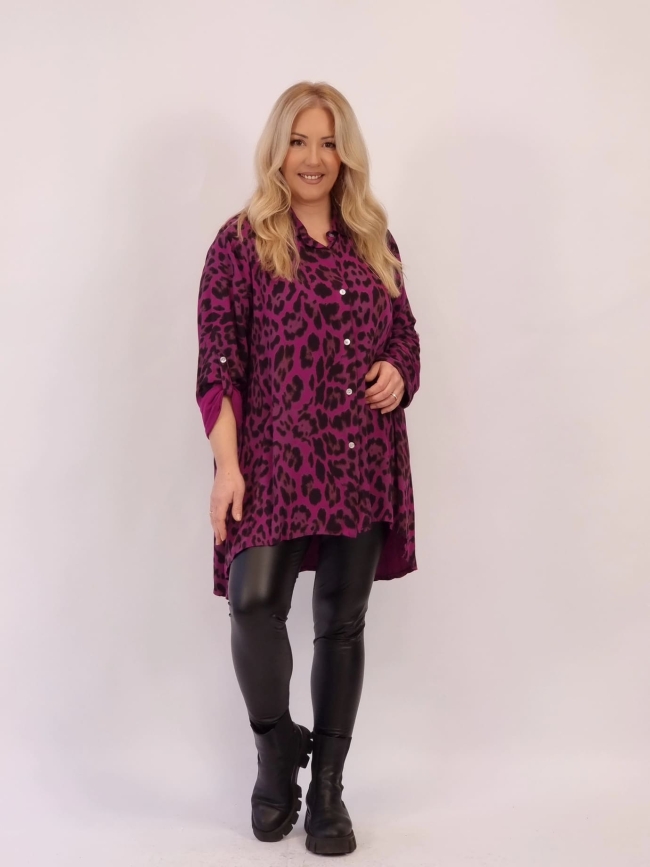 Πουκαμίσα Βισκόζη Animal Print-Καφέ