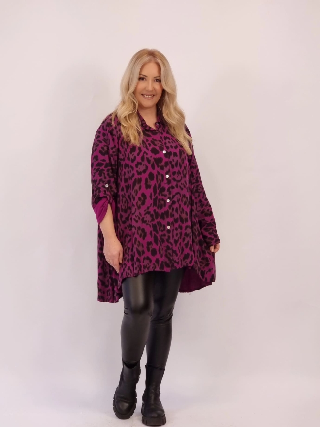 Πουκαμίσα Βισκόζη Animal Print-Καφέ