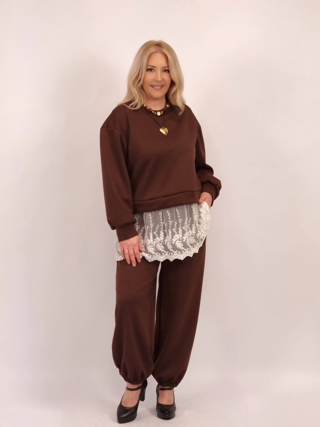 Σετ Μπλούζα Δαντέλα Παντελόνι- Μαύρο