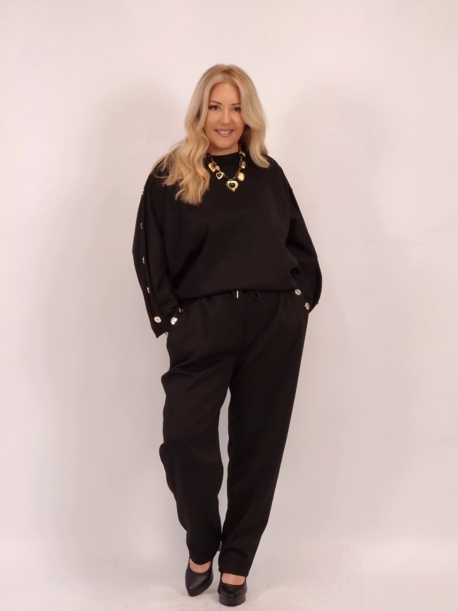 Μπλούζα Με Κουμπιά Μανίκια -Μαύρο