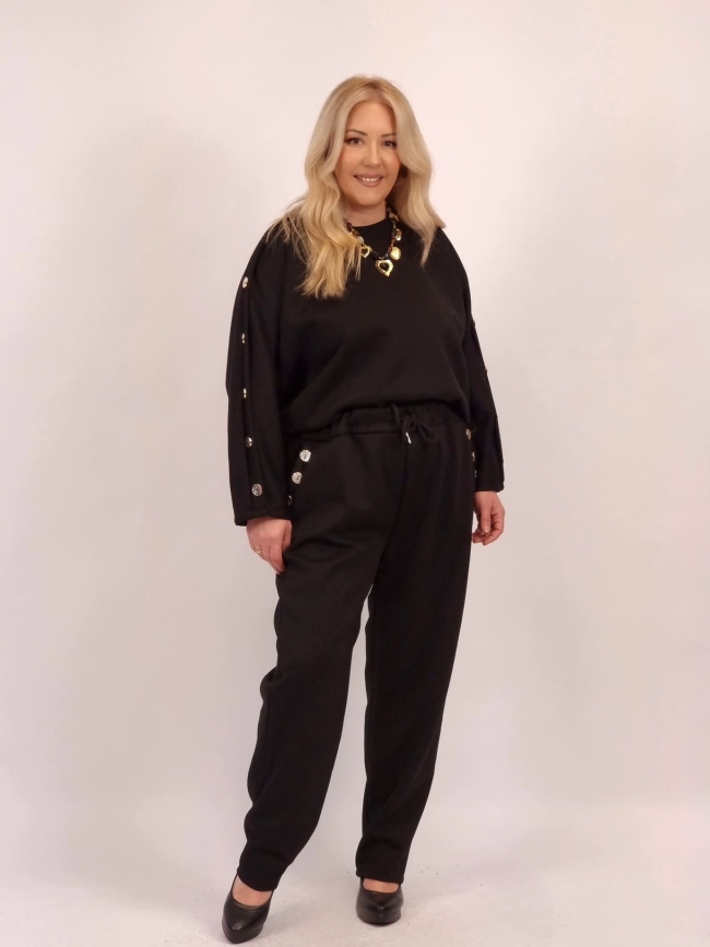 Μπλούζα Με Κουμπιά Μανίκια -Μαύρο Μπλούζα Με Κουμπιά Μανίκια -Μαύρο