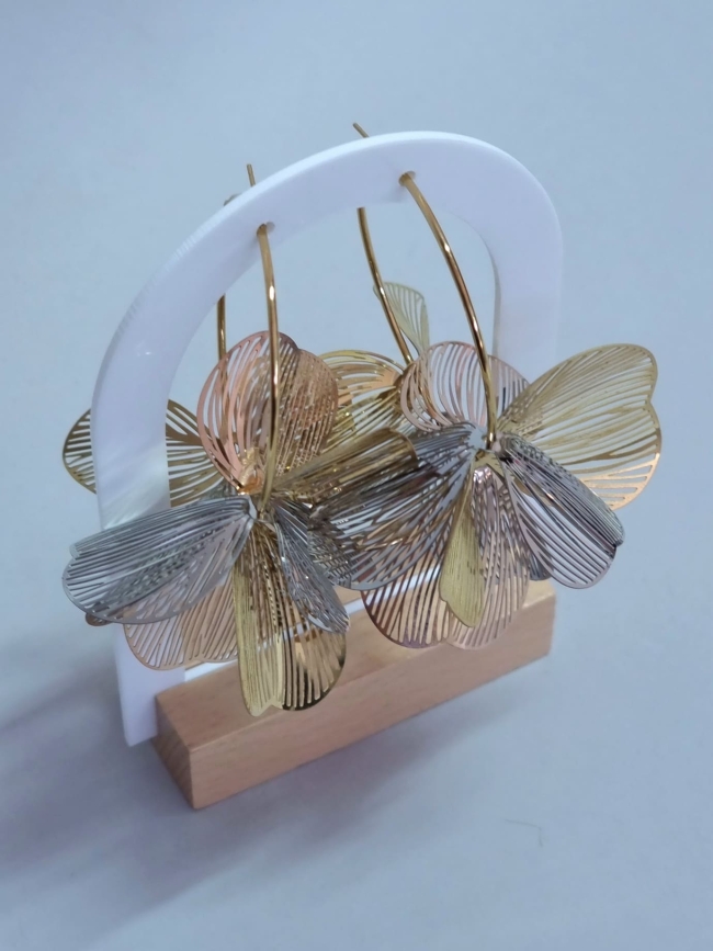 Σκουλαρίκια Κρίκο με Λουλούδι- Χρυσό Ασημί