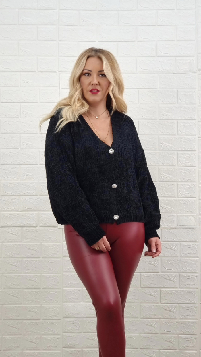 Ζακέτα Πλεκτή Κουμπιά Στράς- Μαύρο Ζακέτα Πλεκτή Κουμπιά Στράς- Μαύρο