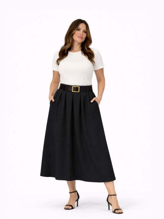 Φούστα Μίντι Με Ζώνη-Μαύρο