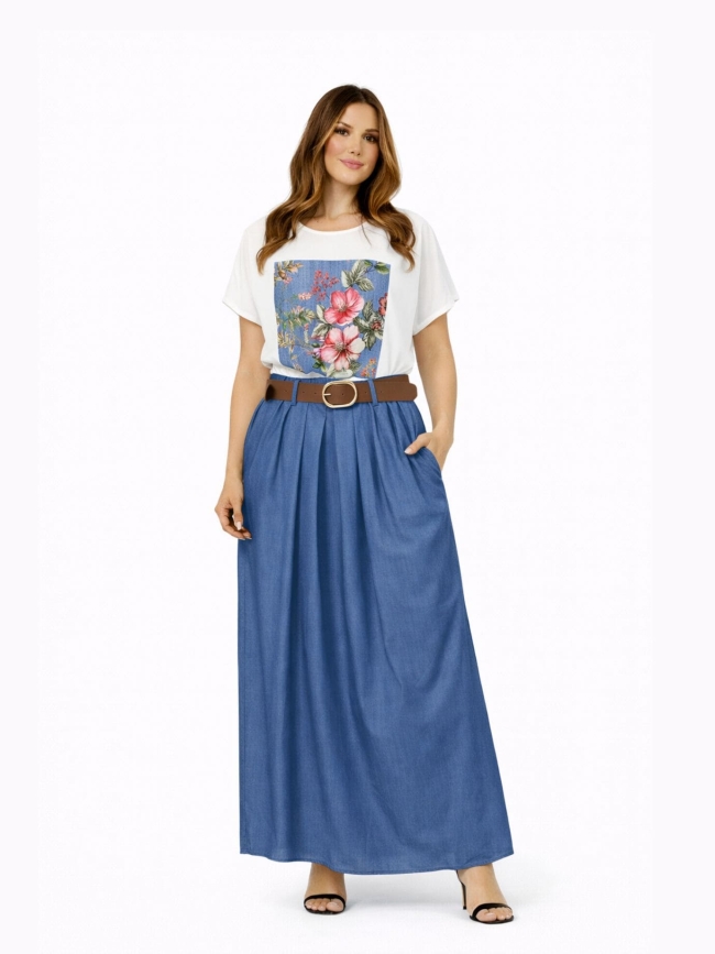 Φούστα Maxi Υφασμάτινη Όψη Τζίν-Μπλέ Φούστα Maxi Υφασμάτινη Όψη Τζίν-Μπλέ