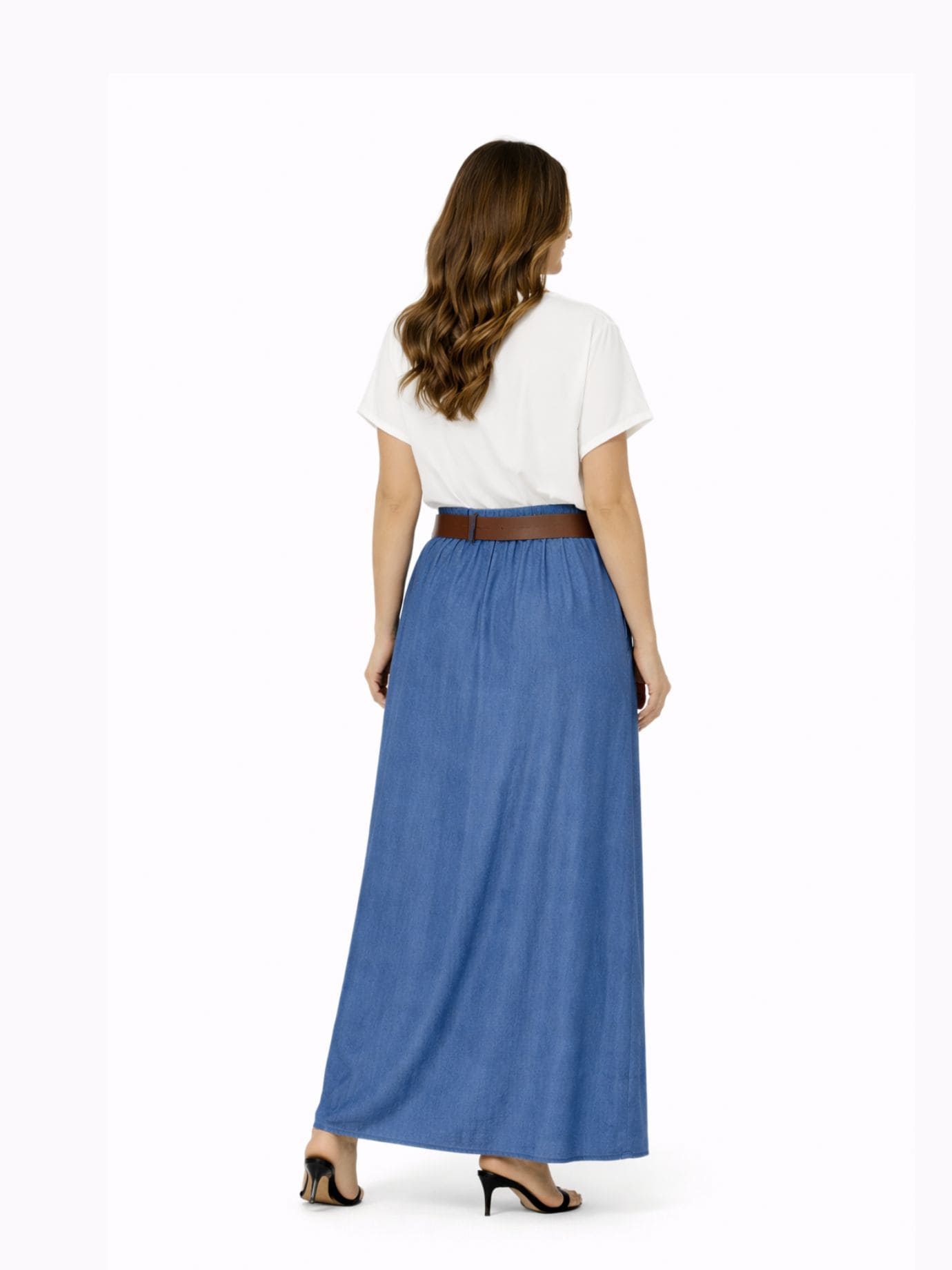 Φούστα Maxi Υφασμάτινη Όψη Τζίν-Μπλέ Φούστα Maxi Υφασμάτινη Όψη Τζίν-Μπλέ