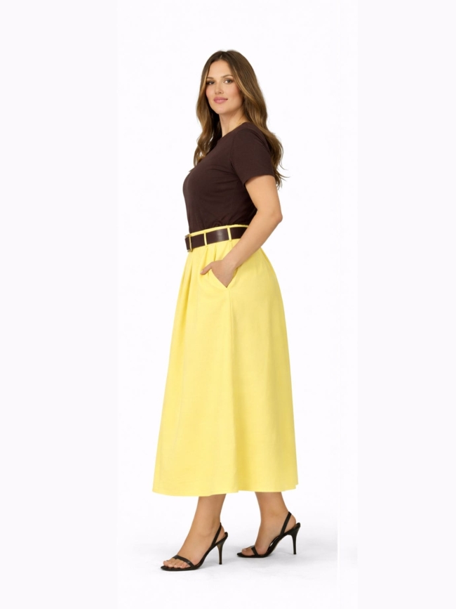 Φούστα Μίντι Με Ζώνη-Κίτρινο Φούστα Μίντι Με Ζώνη-Κίτρινο