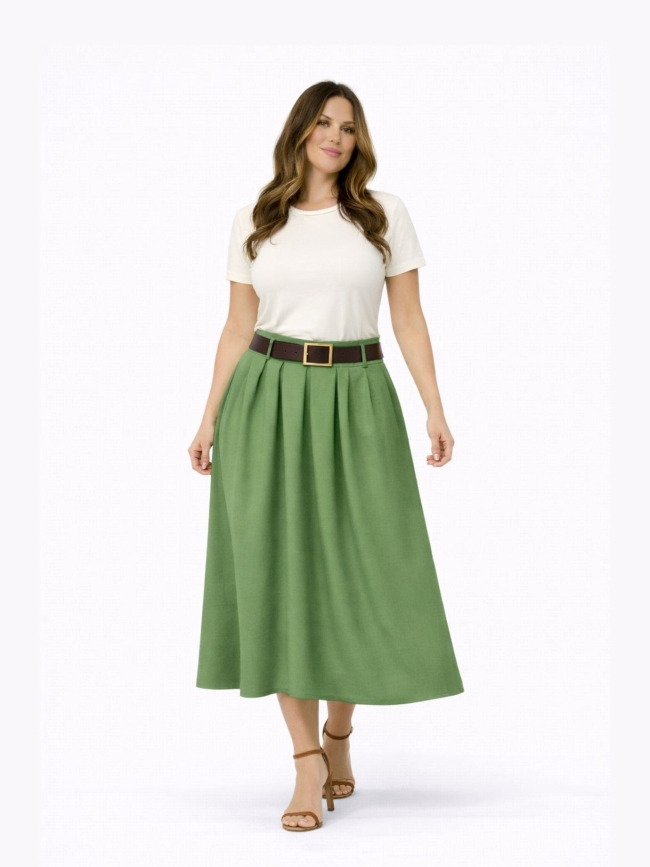 Φούστα Μίντι Με Ζώνη-Χακί Φούστα Μίντι Με Ζώνη-Χακί