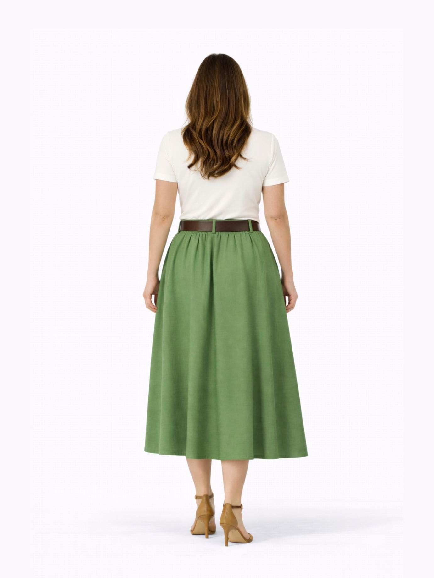 Φούστα Μίντι Με Ζώνη-Χακί Φούστα Μίντι Με Ζώνη-Χακί