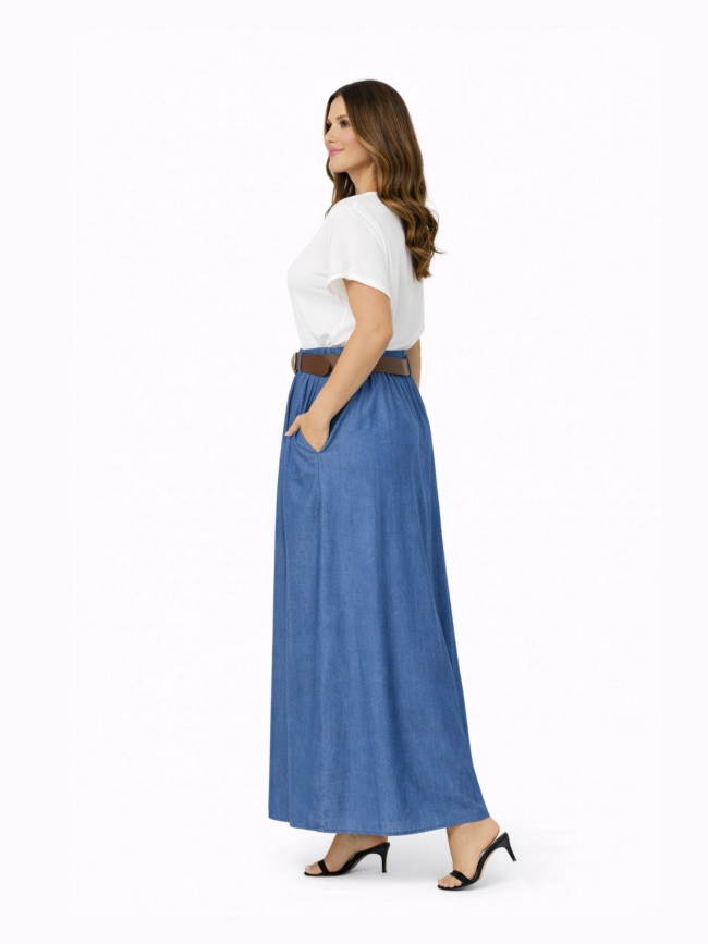 Φούστα Maxi Υφασμάτινη Όψη Τζίν-Μπλέ Φούστα Maxi Υφασμάτινη Όψη Τζίν-Μπλέ