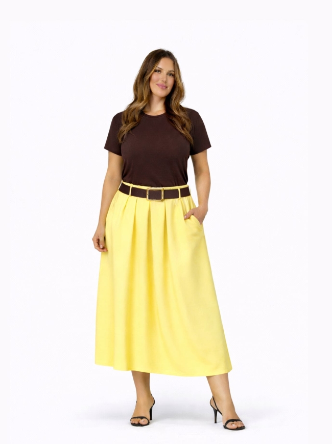 Φούστα Μίντι Με Ζώνη-Κίτρινο Φούστα Μίντι Με Ζώνη-Κίτρινο