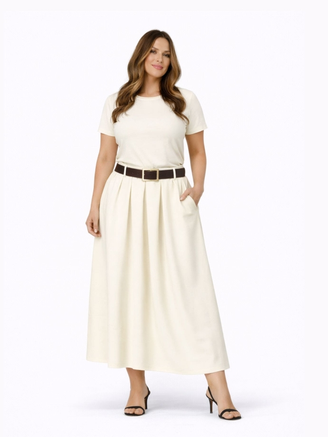 Φούστα Μίντι Με Ζώνη-Εκρού