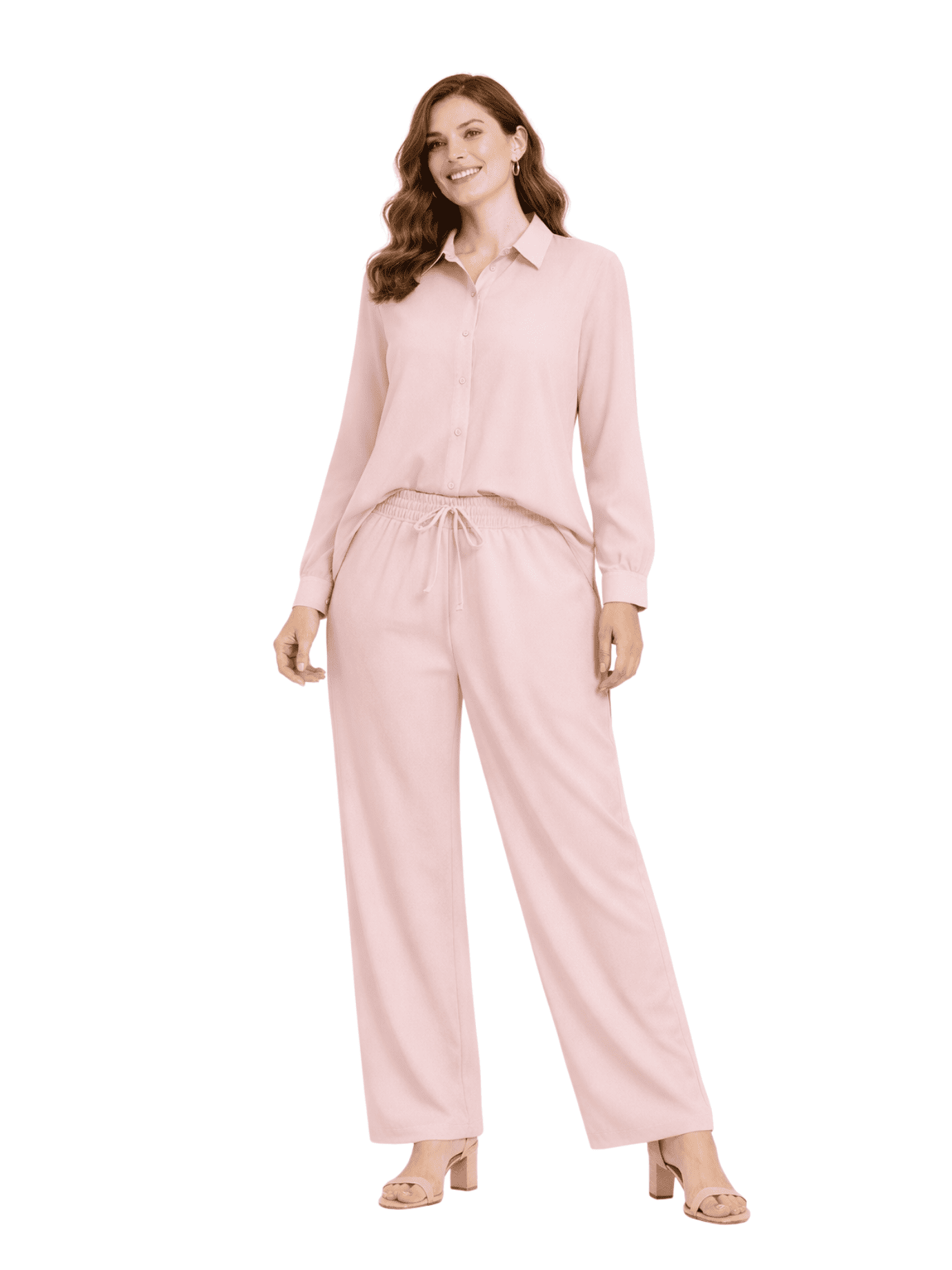 Σετ Πουκαμίσα Μακριά Παντελόνα-Ρόζ Πούδρα Σετ Πουκαμίσα Μακριά Παντελόνα-Ρόζ Πούδρα