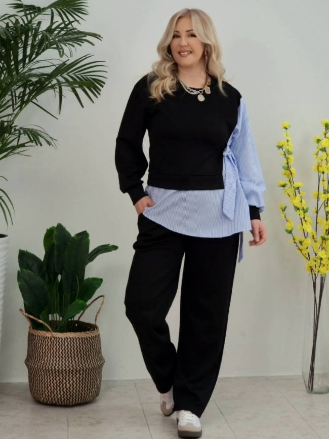 Σετ Μπλούζα Δετό Πουκάμισο Παντελόνι-Μαύρο