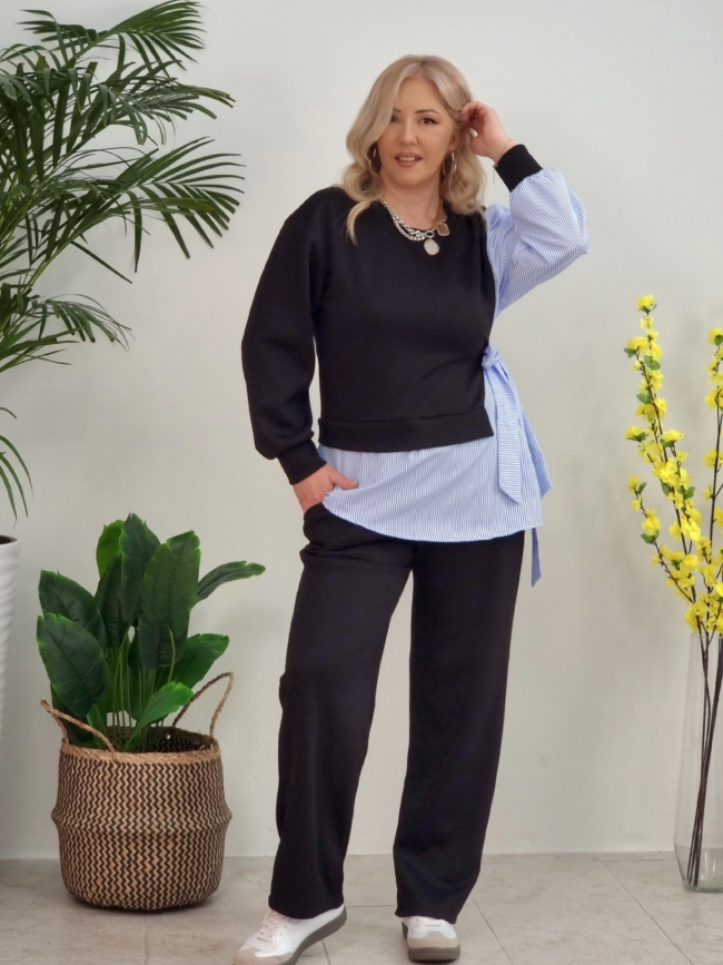 Σετ Μπλούζα Δετό Πουκάμισο Παντελόνι-Μαύρο