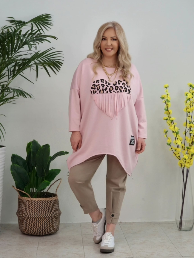 Μπλούζα  Oversized Κρόσσια Καρδιά-Ροζ