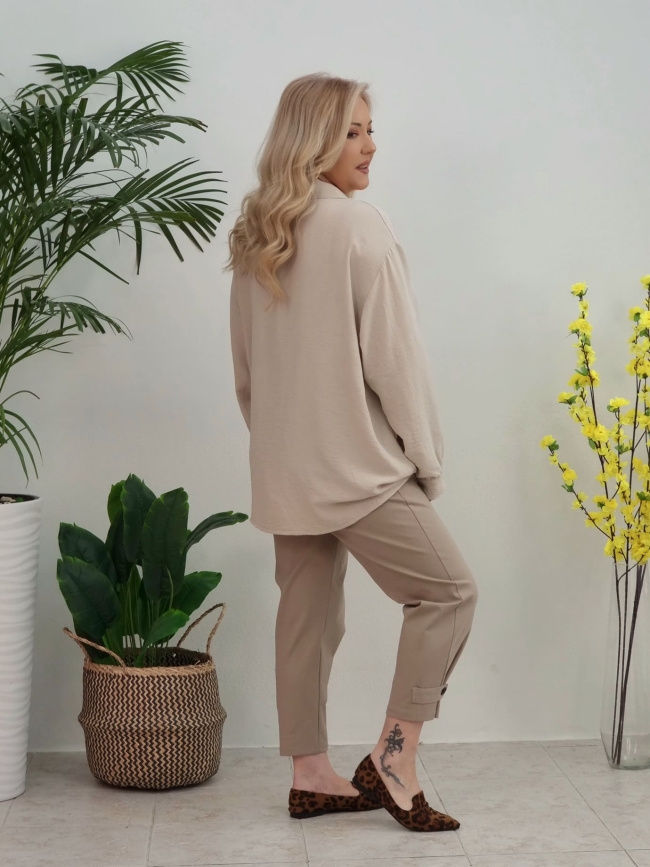 Πουκάμισο Oversized Με Αγκράφα-Μπέζ