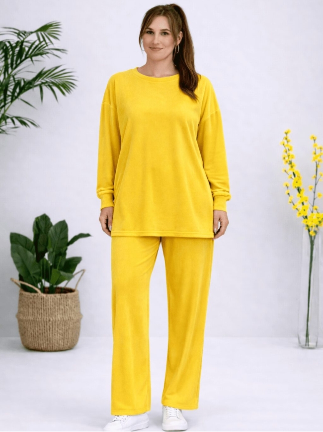 Σετ Βελουτέ Στρογγυλή Λαιμόκοψη-Κίτρινο