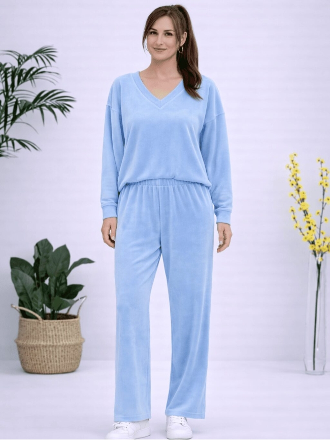 Σετ Βελουτέ V Λαιμόκοψη-Γαλάζιο