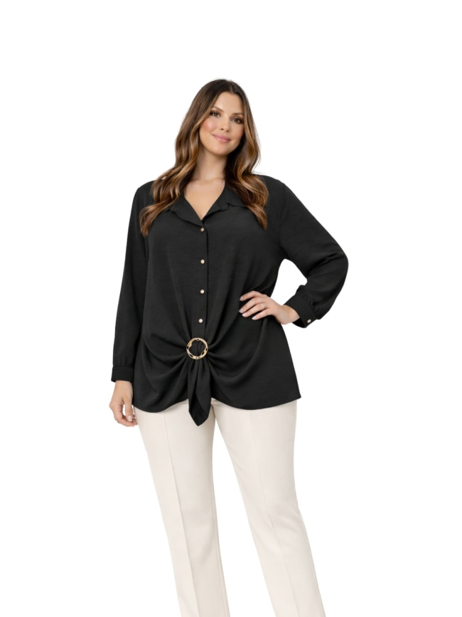 Πουκάμισο Oversized Με Αγκράφα-Μαύρο