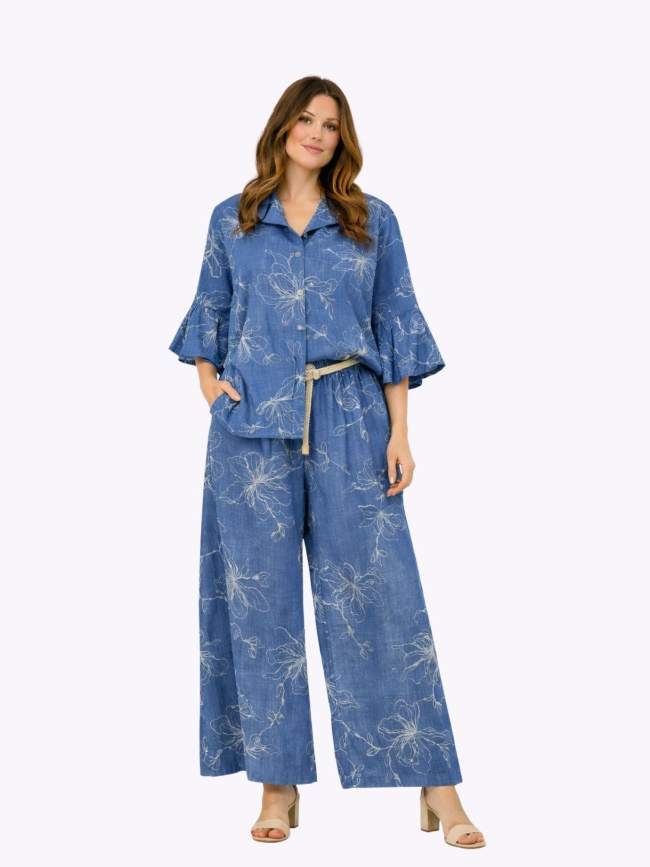 Πουκάμισο Oversize Luna Flora-Μπλέ