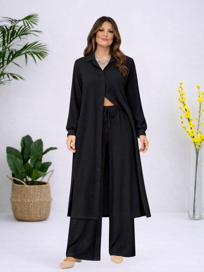 Σετ Πουκαμίσα Μακριά Παντελόνα-Μαύρο