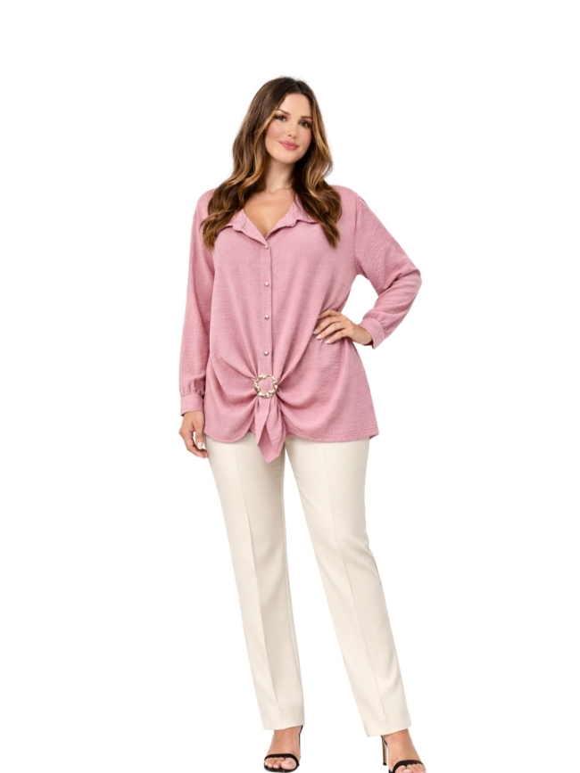 Πουκάμισο Oversized Με Αγκράφα-Ροζ Πουκάμισο Oversized Με Αγκράφα-Ροζ