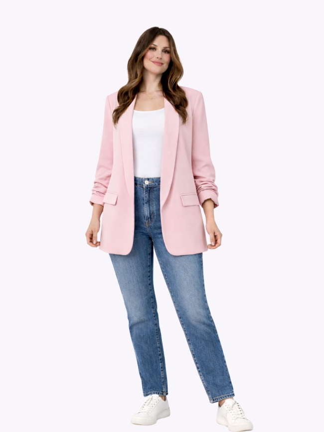 Σακάκι Oversize Με Σούρα Στο Μανίκι-Ροζ