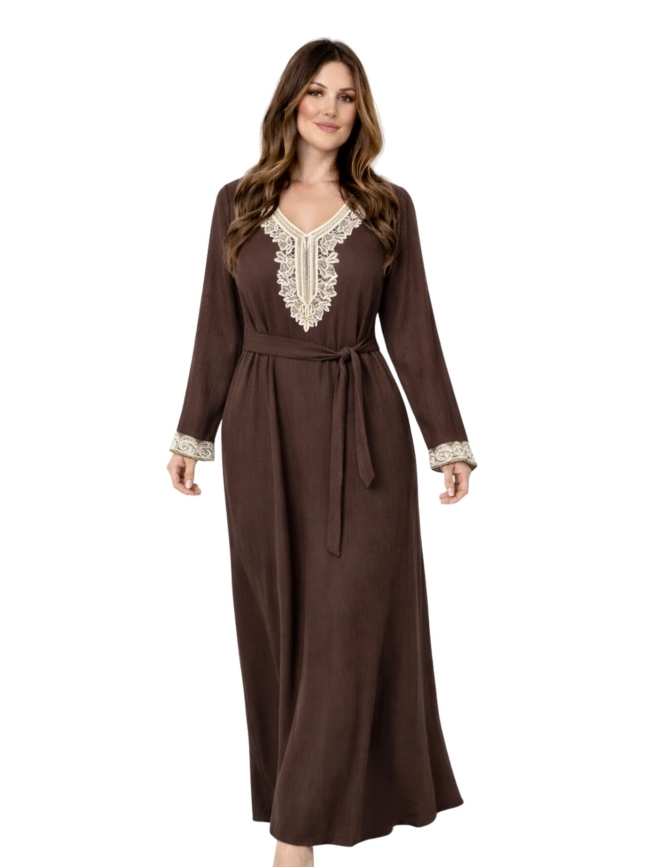 Φόρεμα Prestige Δαντέλα-Καφέ