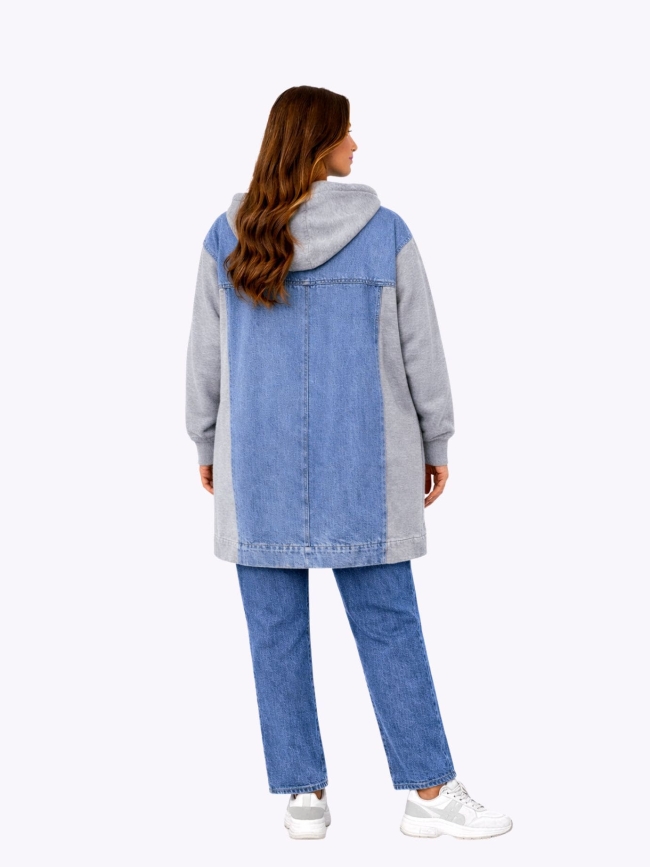 Τζακετ Τζίν Λεπτό Φούτερ Μακρύ -Μπλέ Πετροπλυμένο