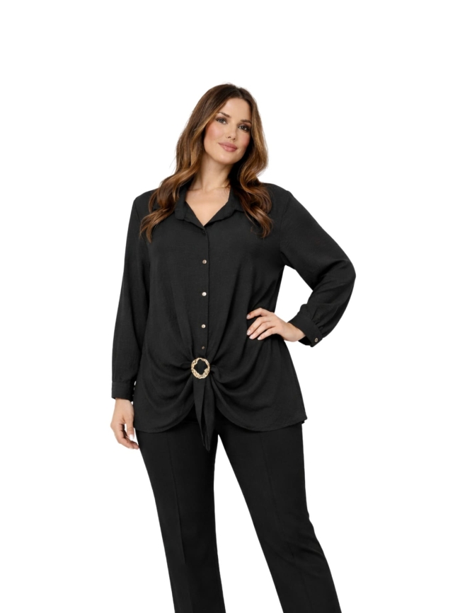 Πουκάμισο Oversized Με Αγκράφα-Μαύρο