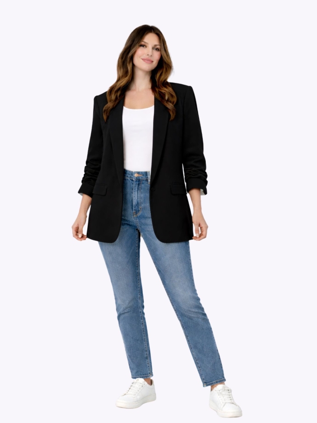 Σακάκι Oversize Με Σούρα Στο Μανίκι-Μαύρο