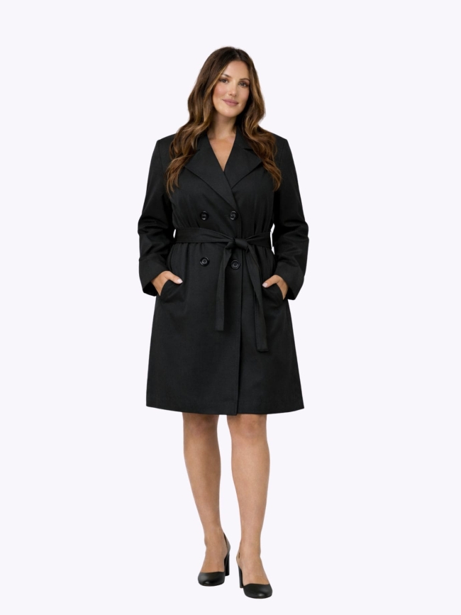 Καμπαρντίνα Με Κουμπιά και Ζώνη-Μαύρο