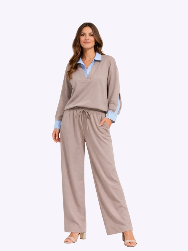 Σετ Μπλούζα Παντελόνι Εφέ Πουκαμίσου-Μπέζ