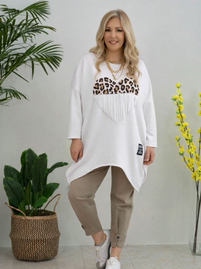 Μπλούζα  Oversized Κρόσσια Καρδιά-Λευκό