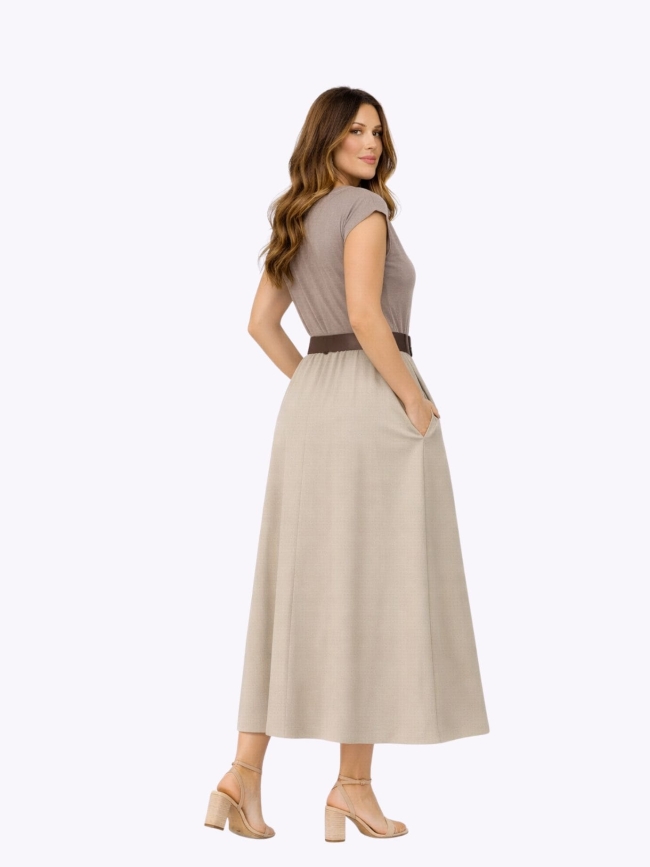 Φόρεμα Αμάνικο Με Φαρδιά Ζώνη-Μπέζ Φόρεμα Αμάνικο Με Φαρδιά Ζώνη-Μπέζ