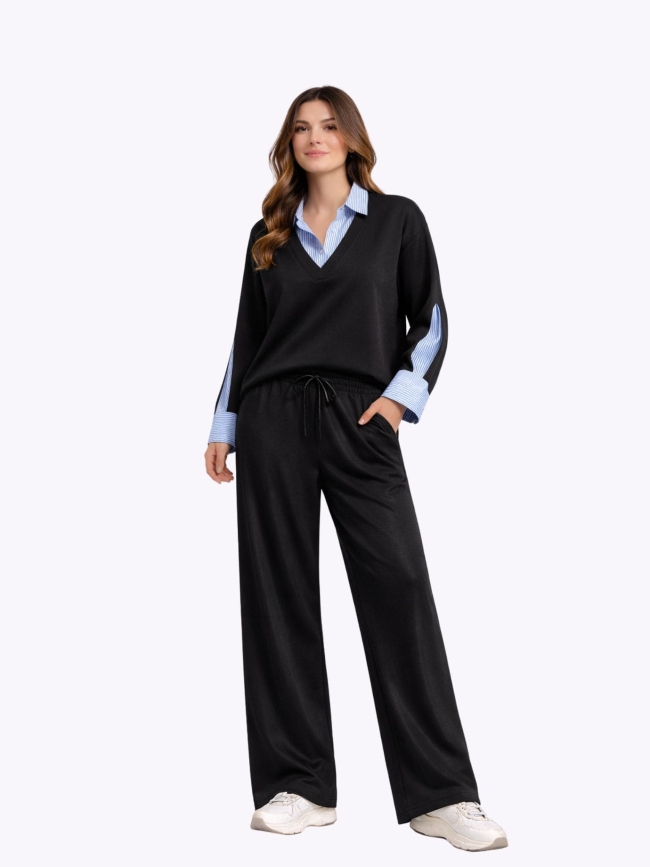 Σετ Μπλούζα Παντελόνι Εφέ Πουκαμίσου-Μαύρο