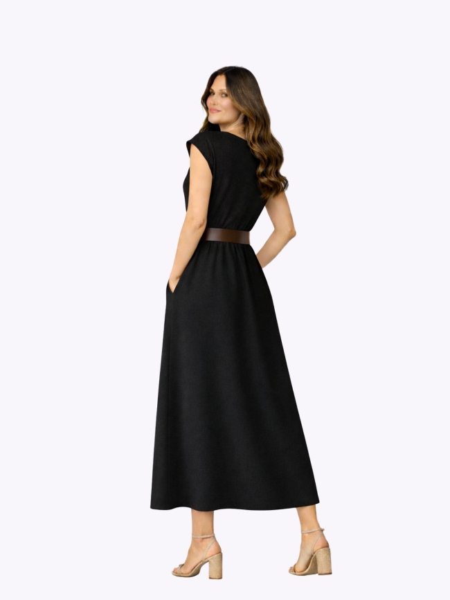 Φόρεμα Αμάνικο Με Φαρδιά Ζώνη-Μαύρο