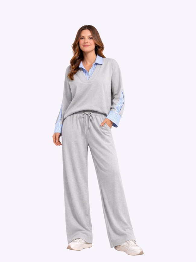 Σετ Μπλούζα Παντελόνι Εφέ Πουκαμίσου-Γκρί