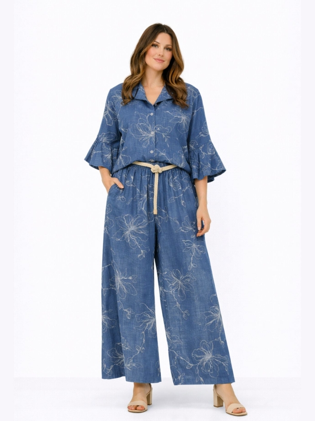 Παντελόνι Με Ζώνη Luna Flora-Μπλέ