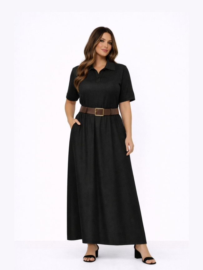 Φόρεμα Με Γιακά Μπλούζα Φούστα-Μαύρο