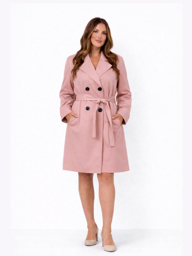 Καμπαρντίνα Με Κουμπιά και Ζώνη-Ροζ