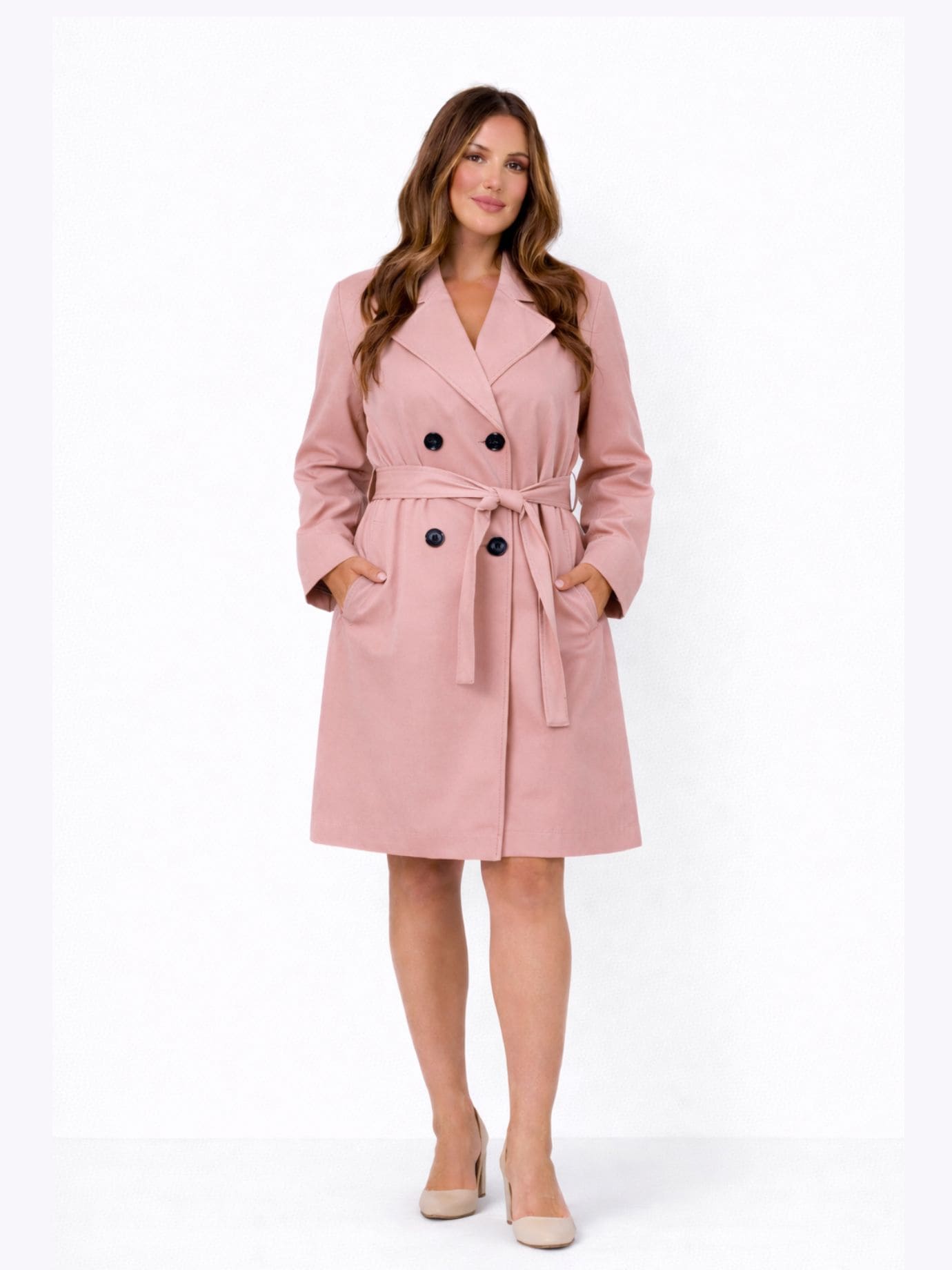 Καμπαρντίνα Με Κουμπιά και Ζώνη-Ροζ Καμπαρντίνα Με Κουμπιά και Ζώνη-Ροζ