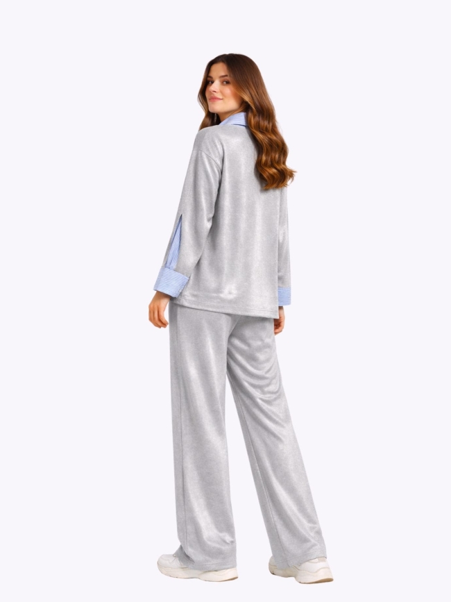 Σετ Μπλούζα Παντελόνι Εφέ Πουκαμίσου-Γκρί