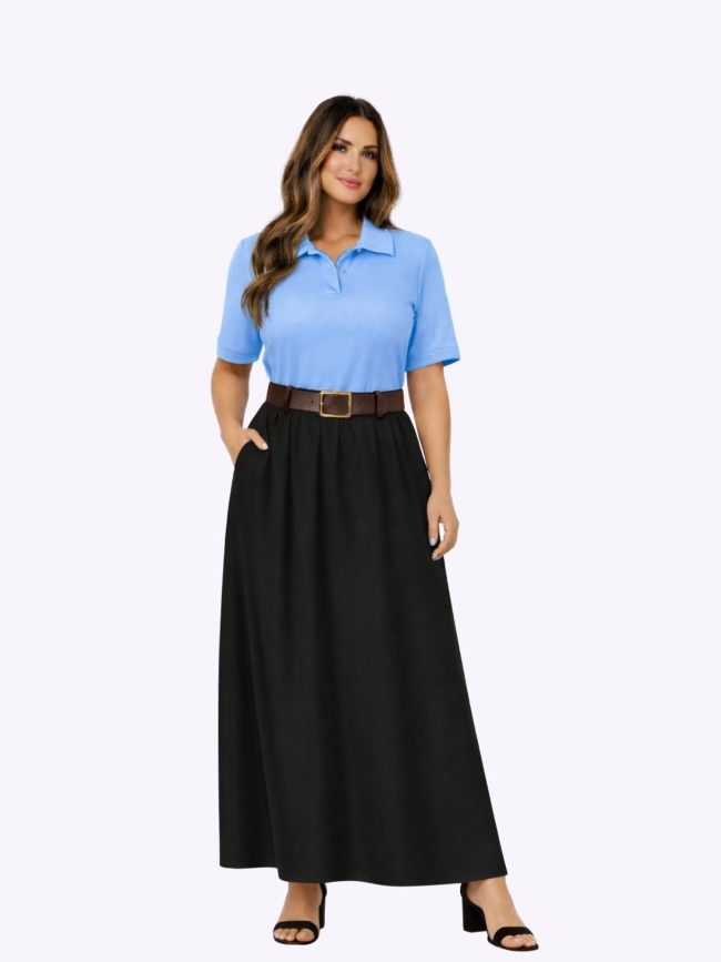 Φόρεμα Με Γιακά Μπλούζα Φούστα-Σιέλ