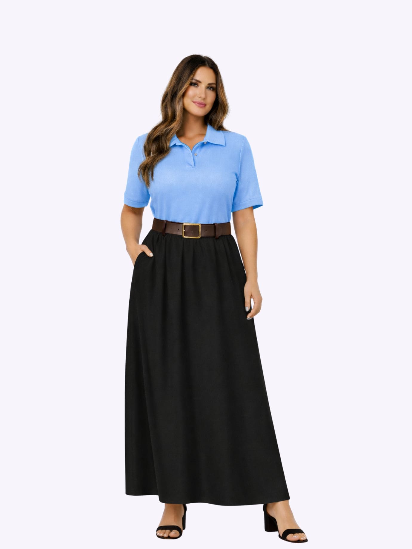 Φόρεμα Με Γιακά Μπλούζα Φούστα-Σιέλ Φόρεμα Με Γιακά Μπλούζα Φούστα-Σιέλ