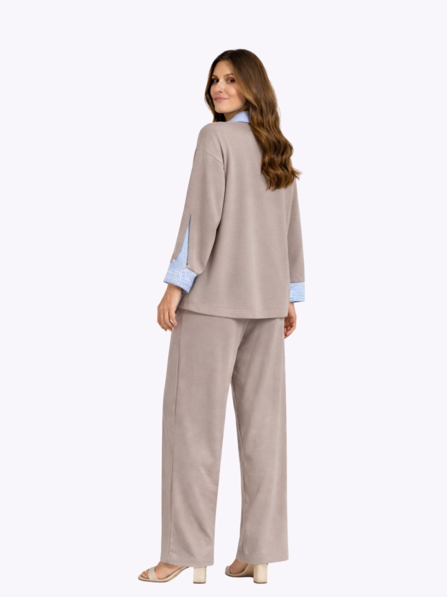 Σετ Μπλούζα Παντελόνι Εφέ Πουκαμίσου-Μπέζ