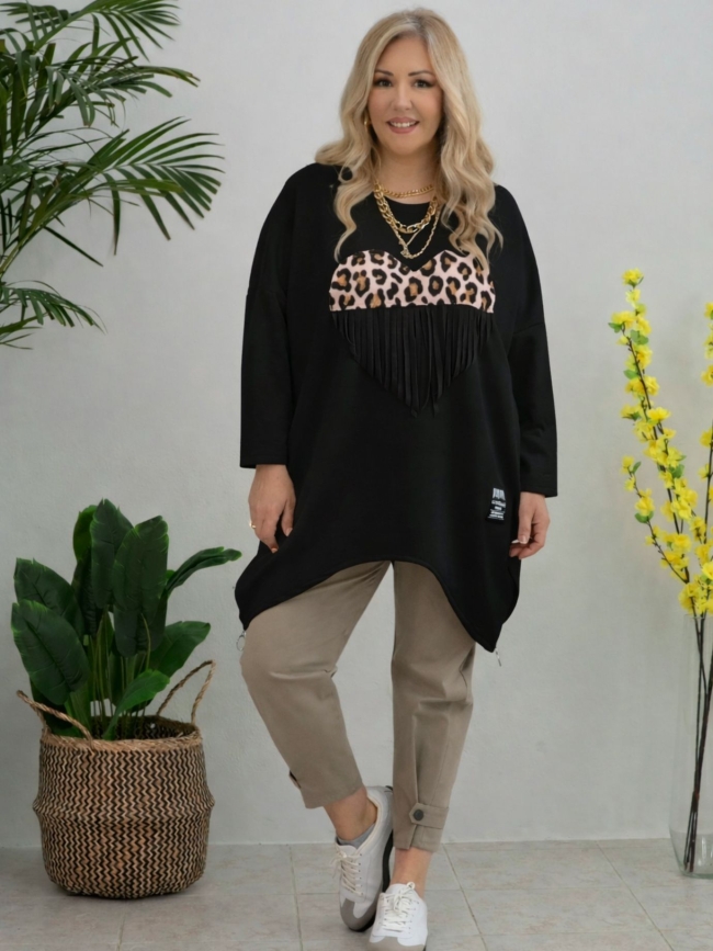 Μπλούζα  Oversized Κρόσσια Καρδιά-Μαύρο